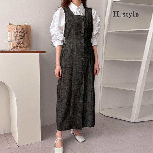 HスタイルOPデニムベルトワンピース/春の新商品/OPS/ワンピース/シフォン/ホームウェア/カジュアル/ラウンジ/ルーズフィット/季節の変わり目