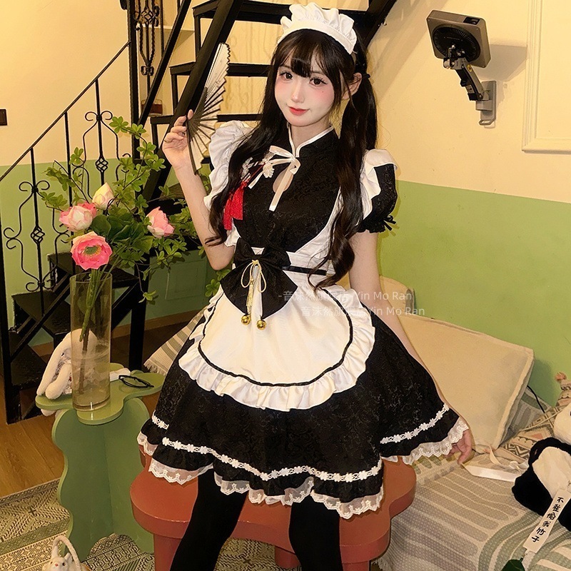 正規品国lolitaメイド服cos服新中国式フリンジ半袖ワンピースコスプレ服