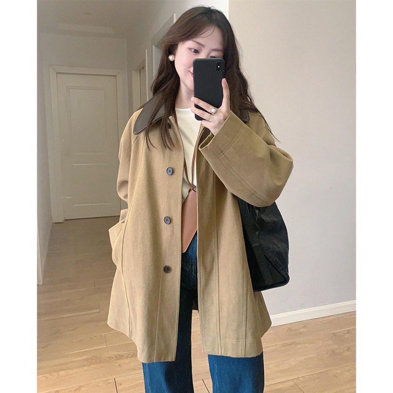 女性用カーキミドル丈ウインドブレーカージャケット2025新作初小品超美形韓国風