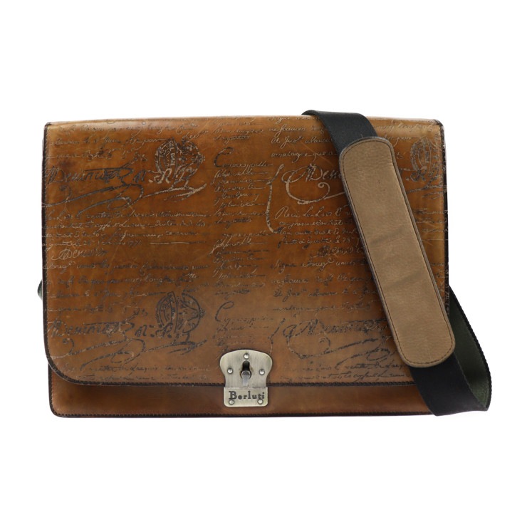 Berluti ベルルッティ ショルダーバッグ - ランスウシオン ヴェネチアレザー ブラウン シルバー金具 メッセンジャーバッグ スクリット カリグラフィ【本物保証】