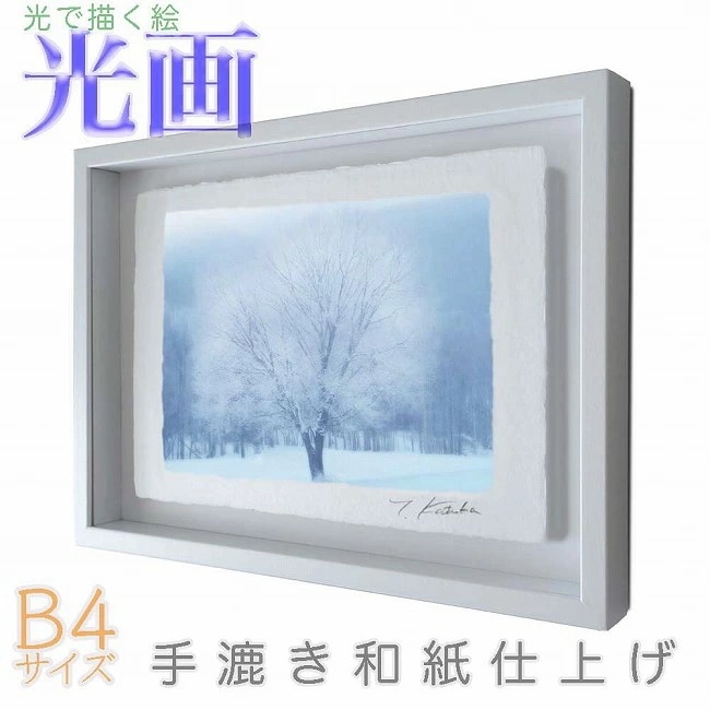 プロカメラマン片岡司 光画霧氷の輝き B4サイズ 光で描く絵 手漉き和紙仕上げ 003-B4-ホワイト綺麗 背景 パステルカラー 和紙アート(21y8m)
