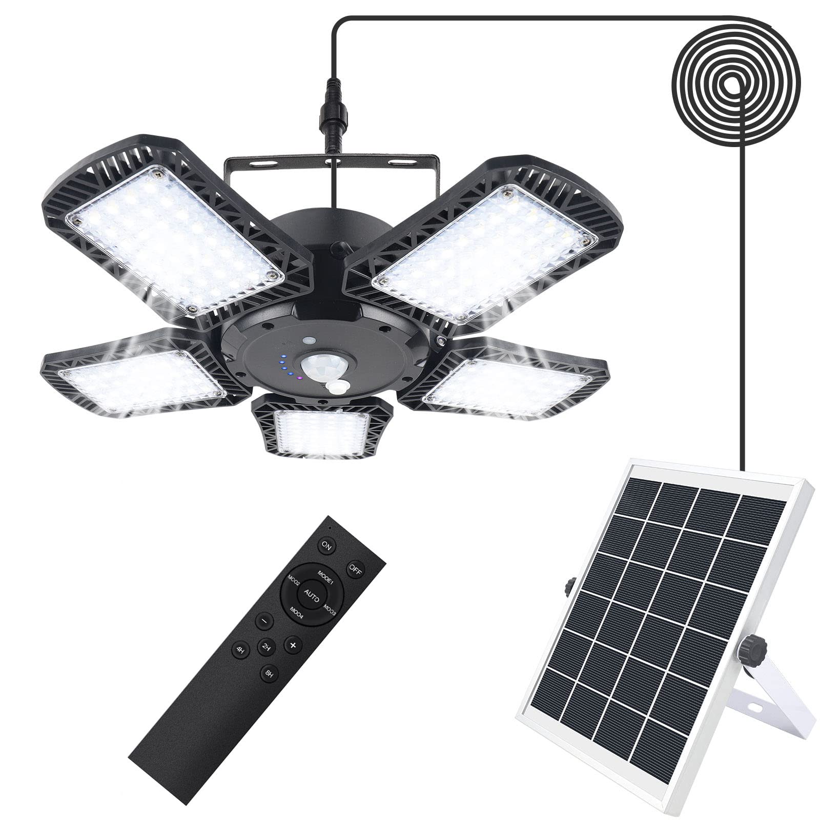 highydroLED ソーラーライト屋外 防水 5灯式 分離型 五つ作業モード 昼間と夜間とも点灯できる 1200ルーメン 160LED 輝度5階段調節 物置用 車庫の照明用 カーポート ガーデンラ