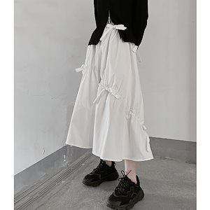 冬の白いケーキスカート秋と冬の女性の中くらいの長さのハイウエストステッチ小さな日本のaラインスカートとセーターの長いスカート