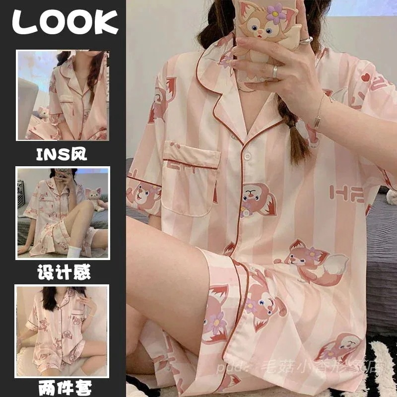 【極速出荷】氷糸パジャマ女性半袖薄手学生寮はアニメの家庭服を着ることができる