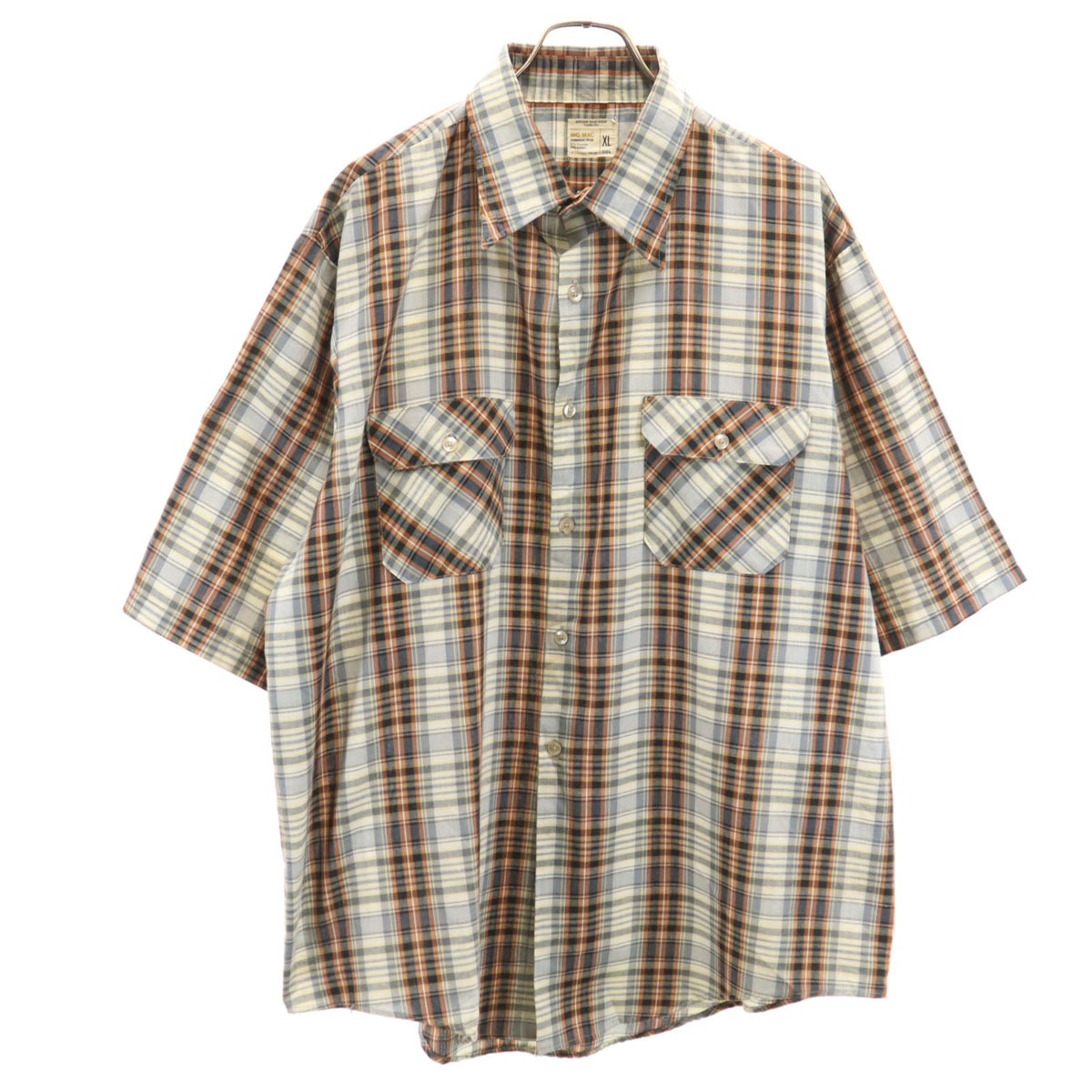BIG MAC ビッグマック 70s ヴィンテージ チェック柄 半袖 シャツ XL グレー JCPenney メンズ 古着