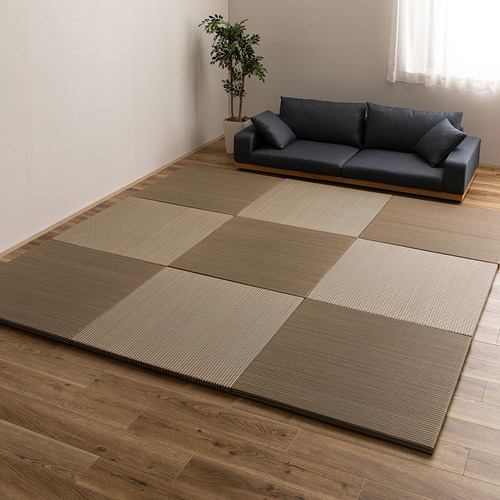 【メーカー直送品】萩原 【9枚組】ハイブリッド置き畳 綾瀬 約82×82×2.5cm ブラウン