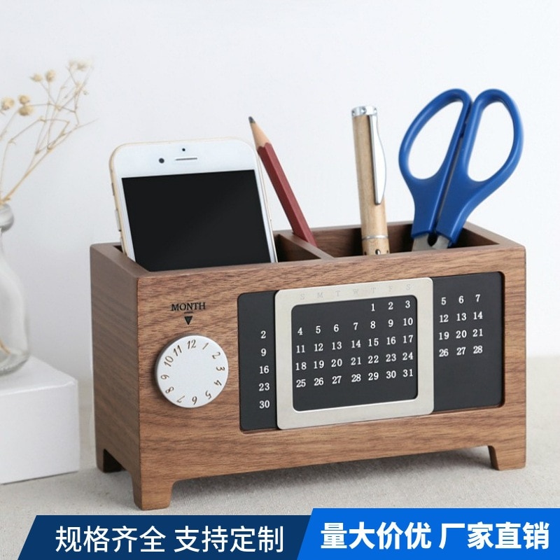 黒クルミ材の永久カレンダー ペンホルダーカレンダーと時計を備えた軽くて豪華なクリエイティブ デザインオフィスのデスクトップ ストレージ 4,056円