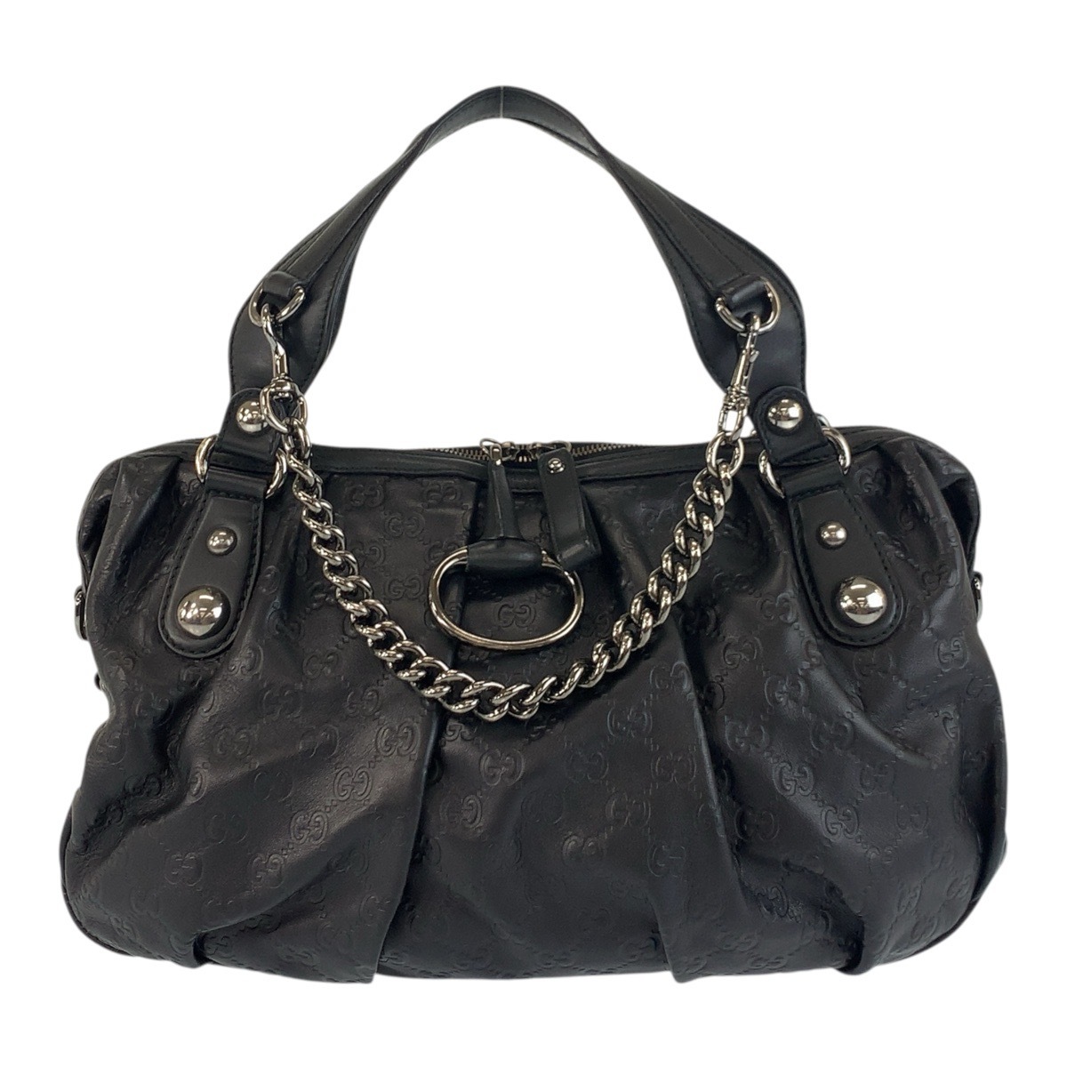 美品 ホースビット グッチシマ ブラック 黒 シルバー金具 レザー 228594 ハンドバッグ ショルダーバッグ レディース 504127