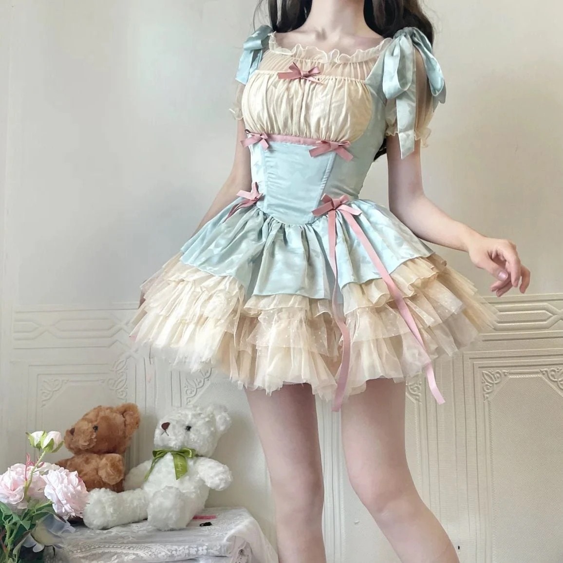 ロリータスカート ロリィタ小さなリボン甘くて可愛いサスペンダースカート バレエドレス