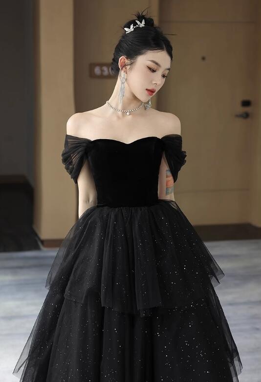 パーティー ドレス ロング マキシ丈 黒いドレス ハートビスチェ ドレス Ａライン ボリューム きらきら スカート 結婚式 パーティー 演奏会 発表会 忘年会 ドレス ブラック フォマール 編み上げ