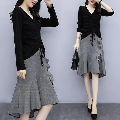 ニットセットアップ レディース 上下セット セーター ロングスカート 秋冬 Vネック 韓国風 ニット今日は30パーセント