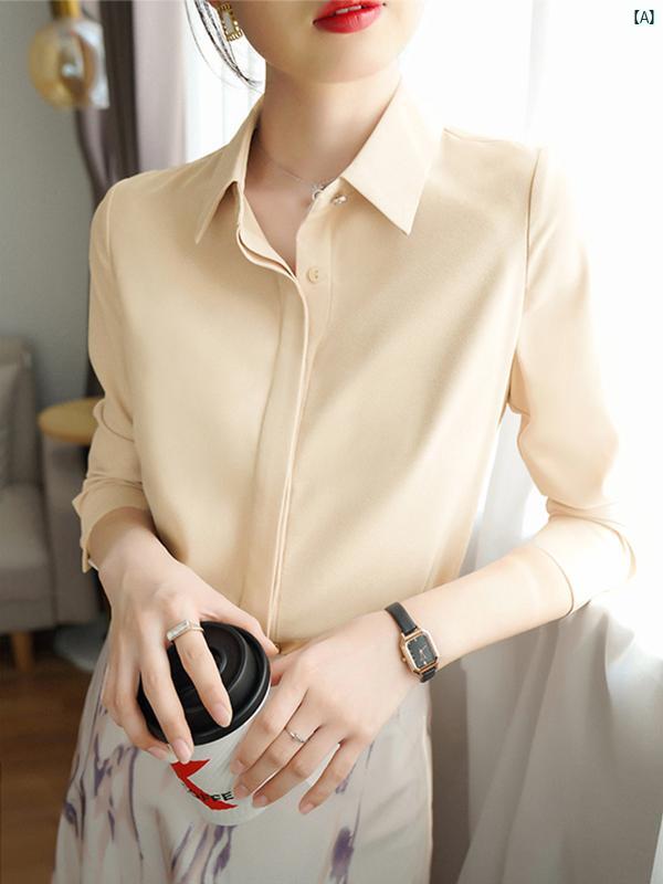 レディース ファッション　レディース　カジュアル　上品　綺麗　外出 秋 高級 軽量 シフォンシャツ 通勤用 長袖 トップス プロ ホワイト ウエスタンシャツ