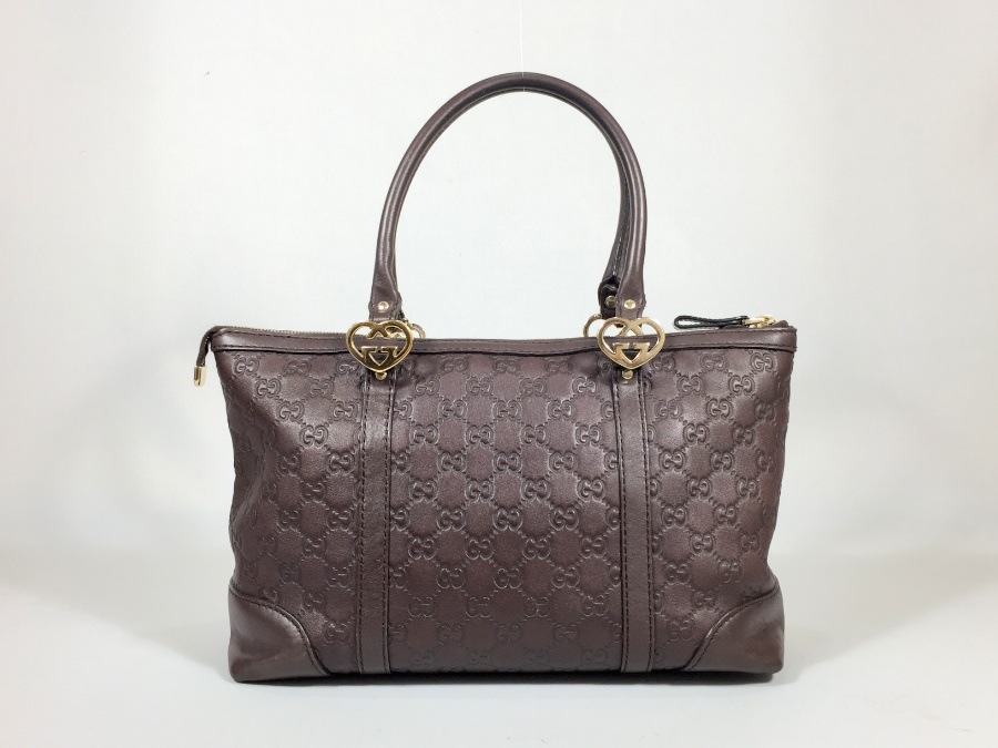 トートバッグ グッチシマ レザー ブラウン ハンドバッグ 中古品