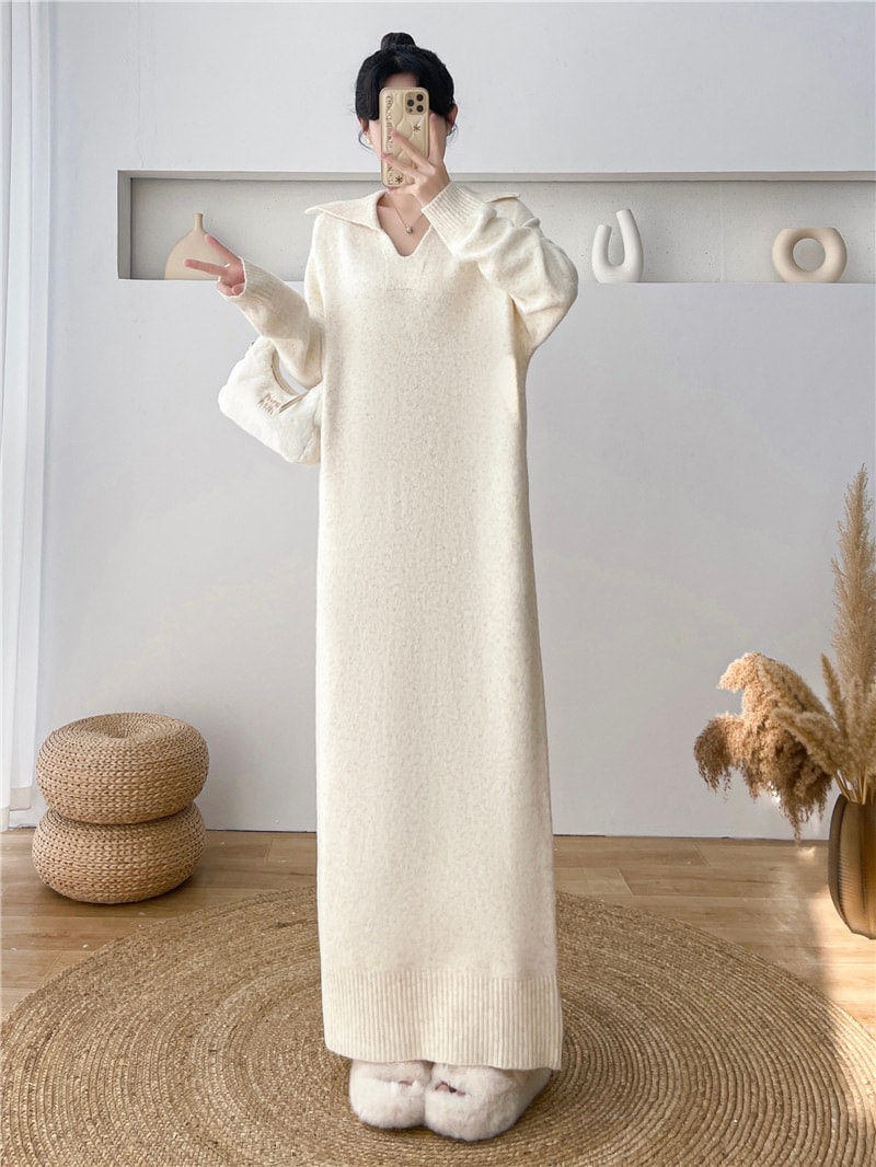 ロングニットワンピースレディース秋冬新作ゆったりVネックボトムスセーターワンピースロングスカート 5,116円