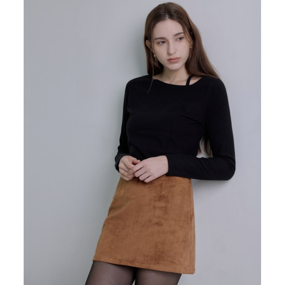 HYEYEYEING キムコードセットスエードミニスカート-キャメル