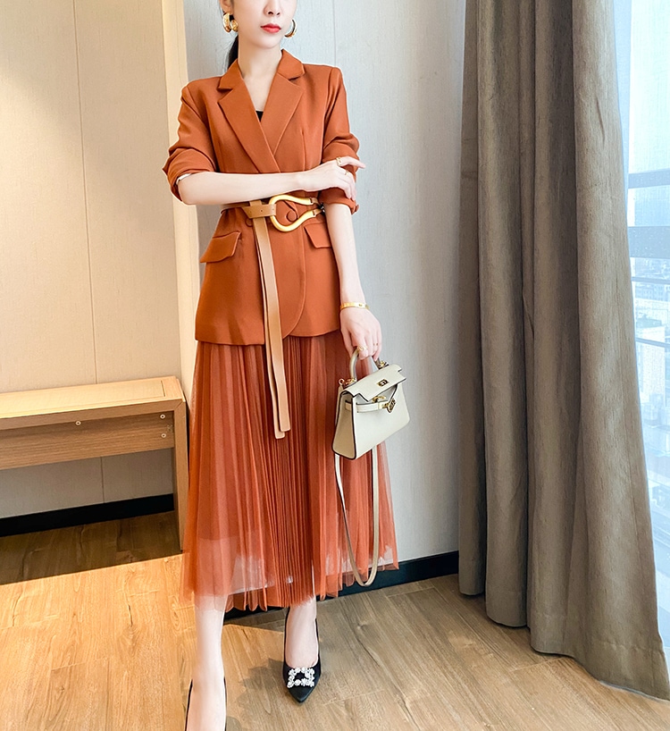 【セットアップ】ジャケット＋フレアスカート ベルトファッション ウエスタンスーツ ツーピース a158