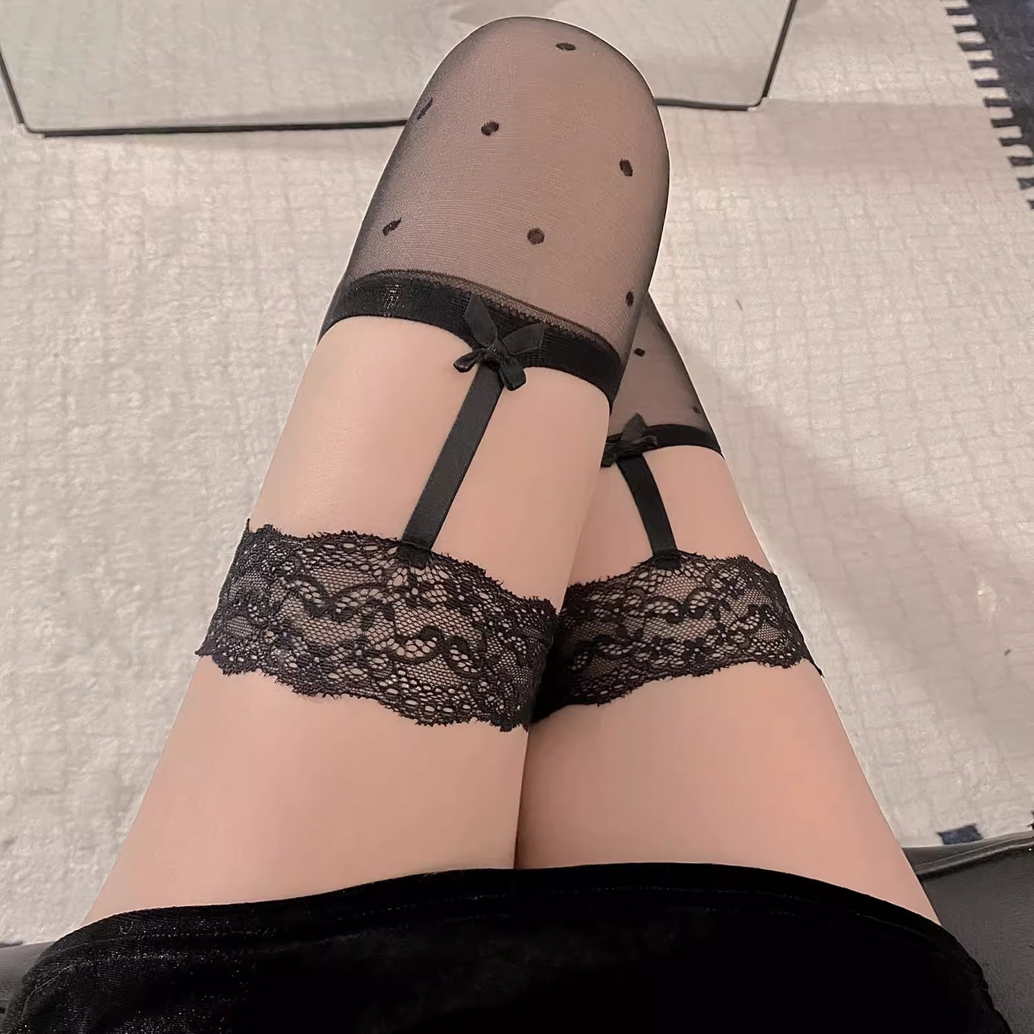 【1つ買うと10つ無料】ブラックオーバーニーソックスセクシーなレースエッジピュアブラックストッキングストッキングストッキングロイヤルシスターセクシーストッキングシンスタイルの女性