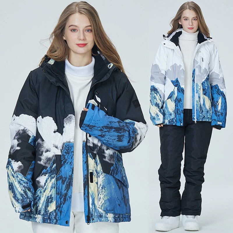 スノーボード ウェア ジャケット メンズ レディース スキーウェア スノボウェア 単品 2024 2023 韓国風 カップル 新作 防寒 防水 保温 通気 おしゃれ 雪山柄 フード付き お洒落