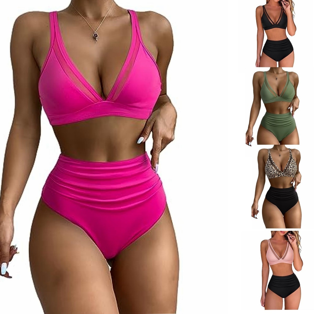 【1つ買うと10つ無料】2025ハイウエストビキニメッシュスプライシングセクシーなバックレスプリーツ水着