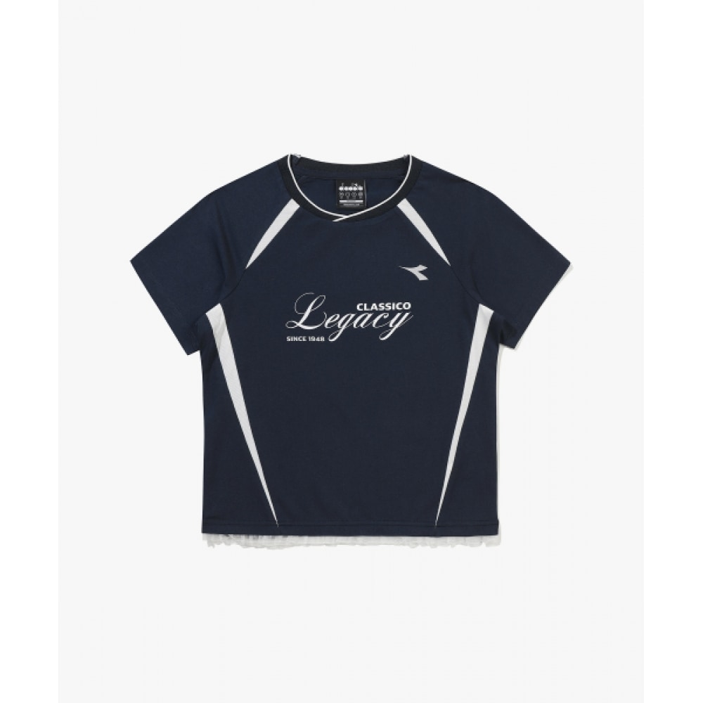 ディアドラセレモニーレース半袖Tシャツレディースネイビー
