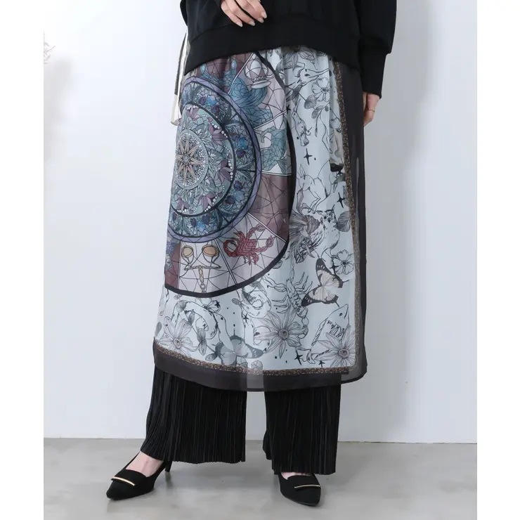星座ステンドグラス柄シアー×ボドレー素材パンツ