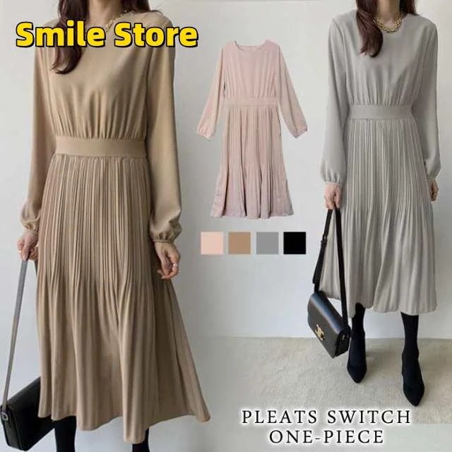春 マキシワンピ ロングワンピ 30代 春夏 長袖 黒 キャメル 夏 20代 40代 レディース プリーツワンピ ワンピース 送料無料 ベージュ グレー ブラック Aライン 5,353円