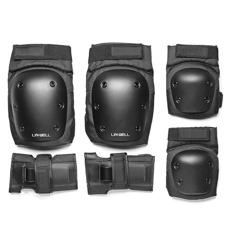 スケートボード プロテクター 6点セット 手首 肘 膝ガードスケートボード用パッド 子供用と大人用 保護 収納袋付き (Lサイズ…175CM（MENS）)