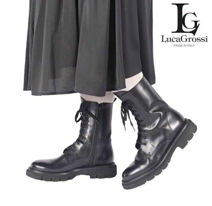 Luca Grossi ルカグロッシ レディース シューズ ショートブーツ エナメル レザー F319TALLTAL イタリア製 編み上げブーツ カジュアル 本革 イタリア 秋冬 23AW