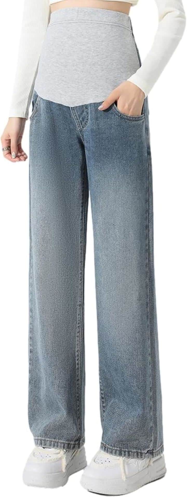 マタニティ ストレートデニム レディース パンツ 産後 ゆったり ウエストゴム アジャスター付き シワなし マタニティパンツ ビッグ 動きやすい デイリーユース(ブルー, 2XL)