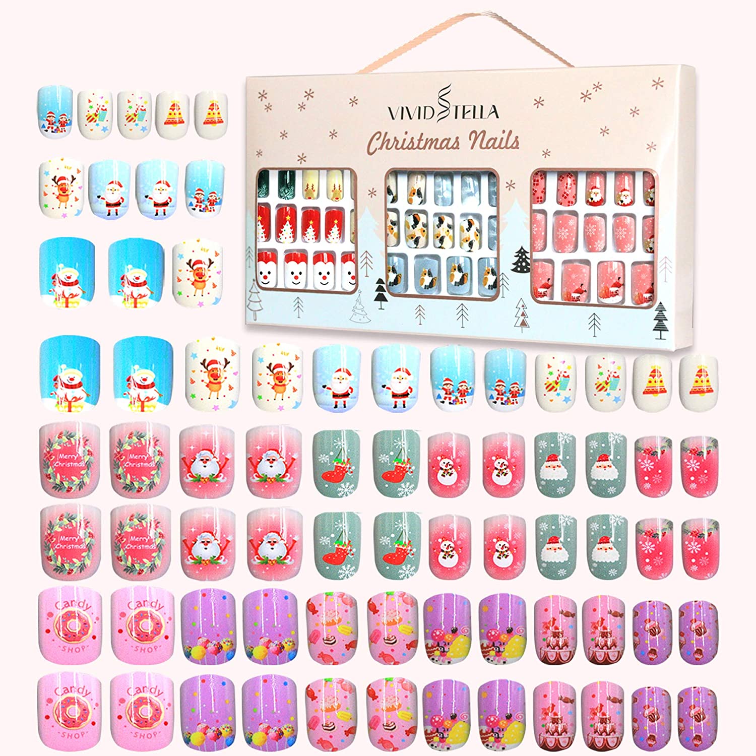 [アメリカ無料直送] [プレミアム商品][満足度上位]女の子のためのクリスマスフェイクネイル 72個