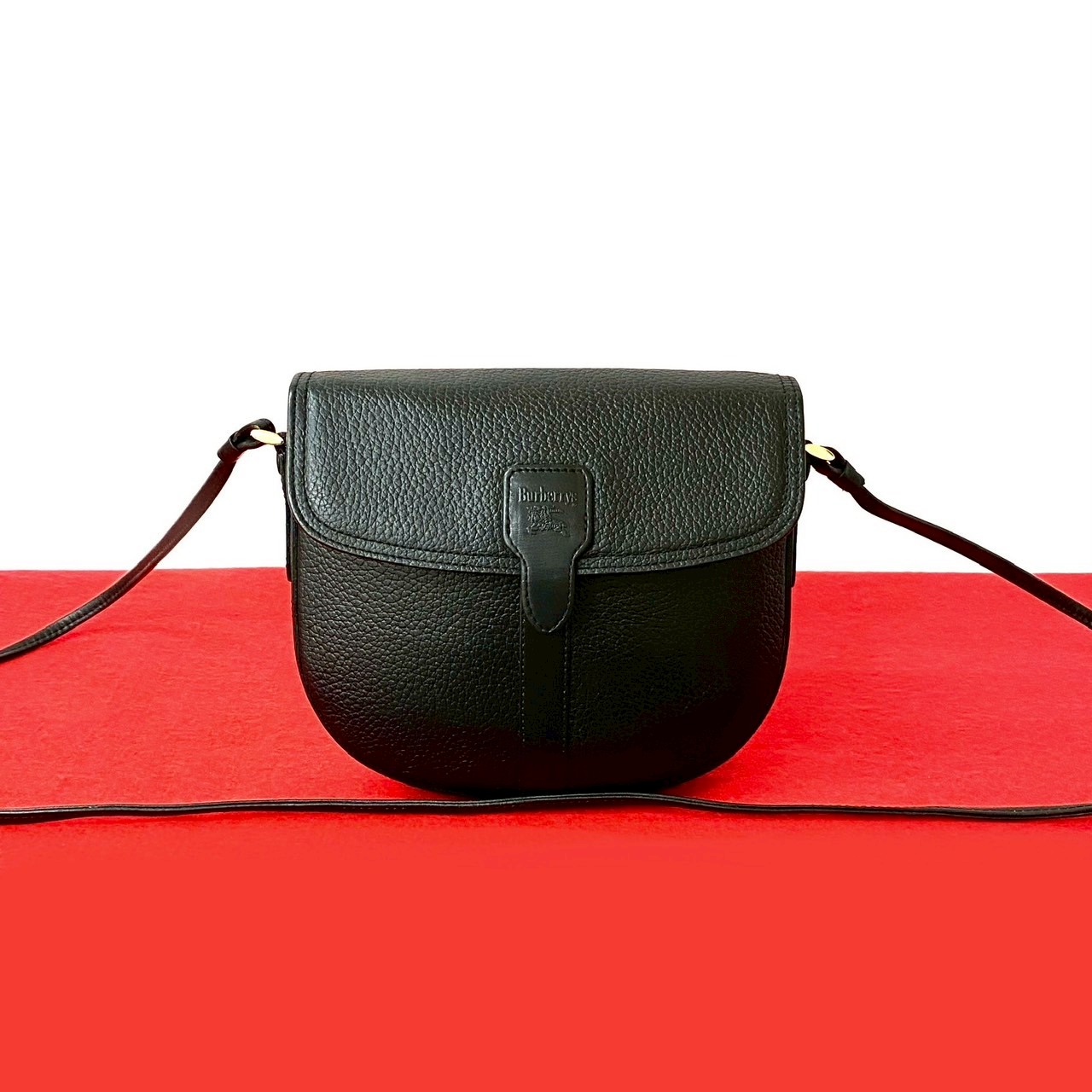 ヴィンテージ シャドーホース ロゴ ノバチェックショルダーバッグ レザー ブラック 45623