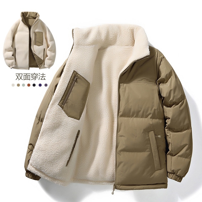 厚手のラムフリースを使用した2025年冬新作のリバーシブルコットンコート男女兼用でゆったりとしていて暖かいです 4,404円