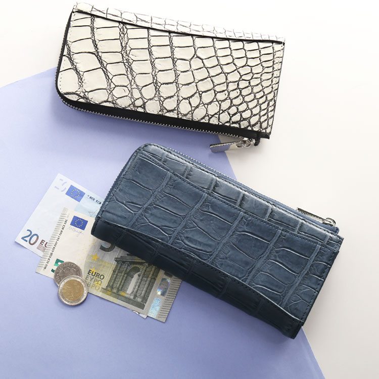 クロコダイル 長財布 L字ファスナー 日本製 鰐革 アウトポケット付き シルバー金具 マット/目地染め バニラ染め 母の日 ギフト プレゼント 4FA (06001714r)
