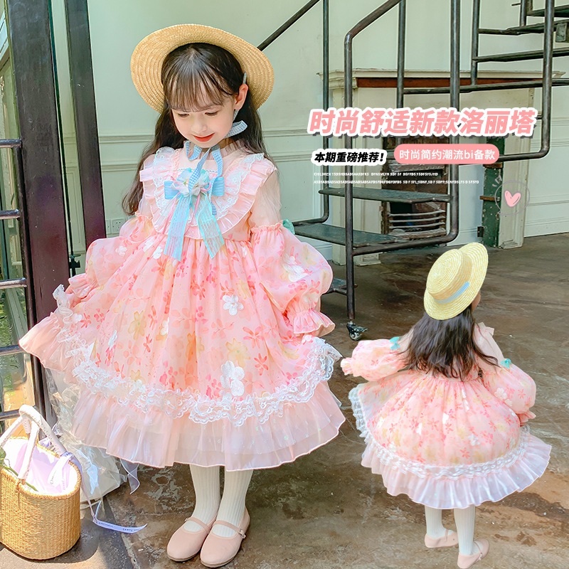 2024 新作ガールズロリータ秋スタイルガールズコットンソフトガールズ花柄ドレススウィートプリンセスベールドレス