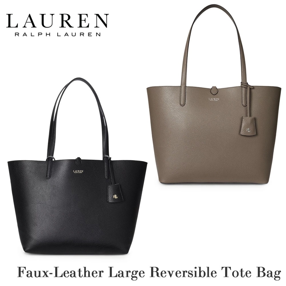 リバーシブル レディース トートバッグ 431795329 ラルフ ベージュ ブラック フェイクレザー 総柄 LRL ロゴ 通勤 通学 オフィス 鞄 ハンドバッグ お出かけ 旅行 普段使い プレゼン