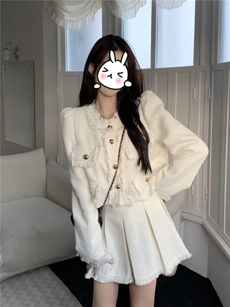 新作春 あちこち やせて見える 韓国ファッション アカデミック ショート丈のコート 2点セット