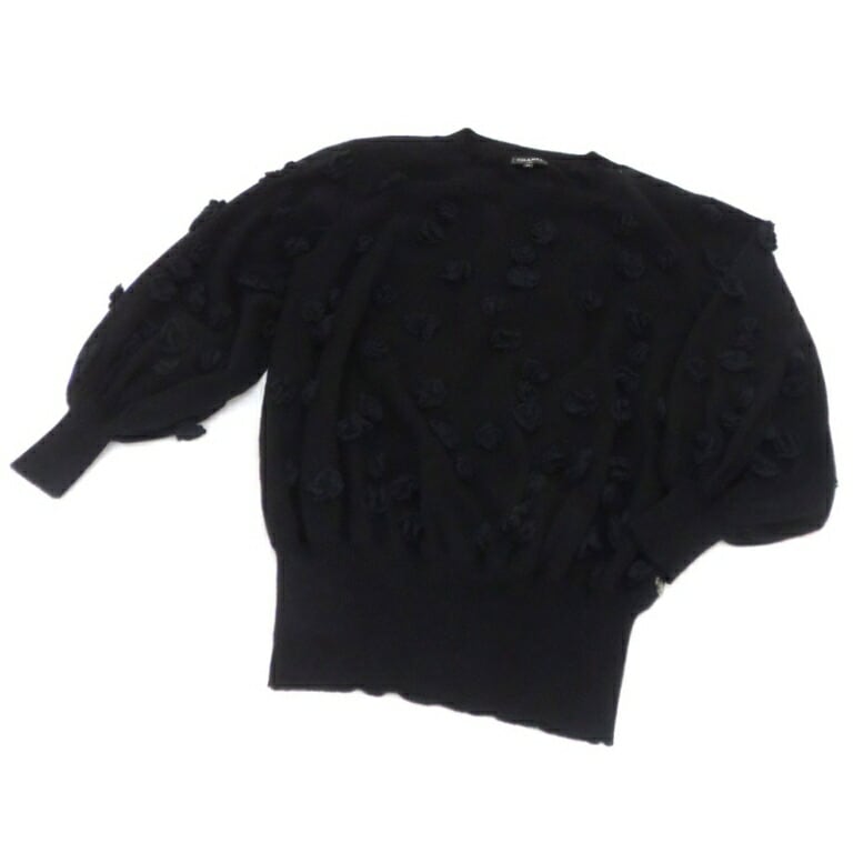 シャネル CHANEL カメリアモチーフニットセーター 黒 【中古】(57125)