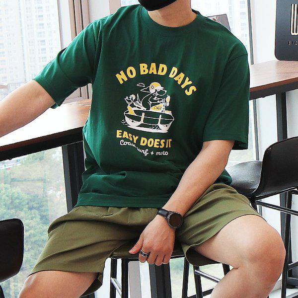 WIN メンズ ビッグサイズ NO BAD DAYS 胸プリント 半袖Tシャツ