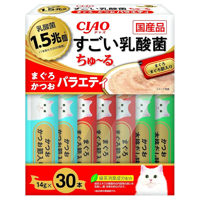【即納】チャオ (CIAO) すごい乳酸菌ちゅ~る まぐろ・かつおバラエティ 30本 猫用おやつ