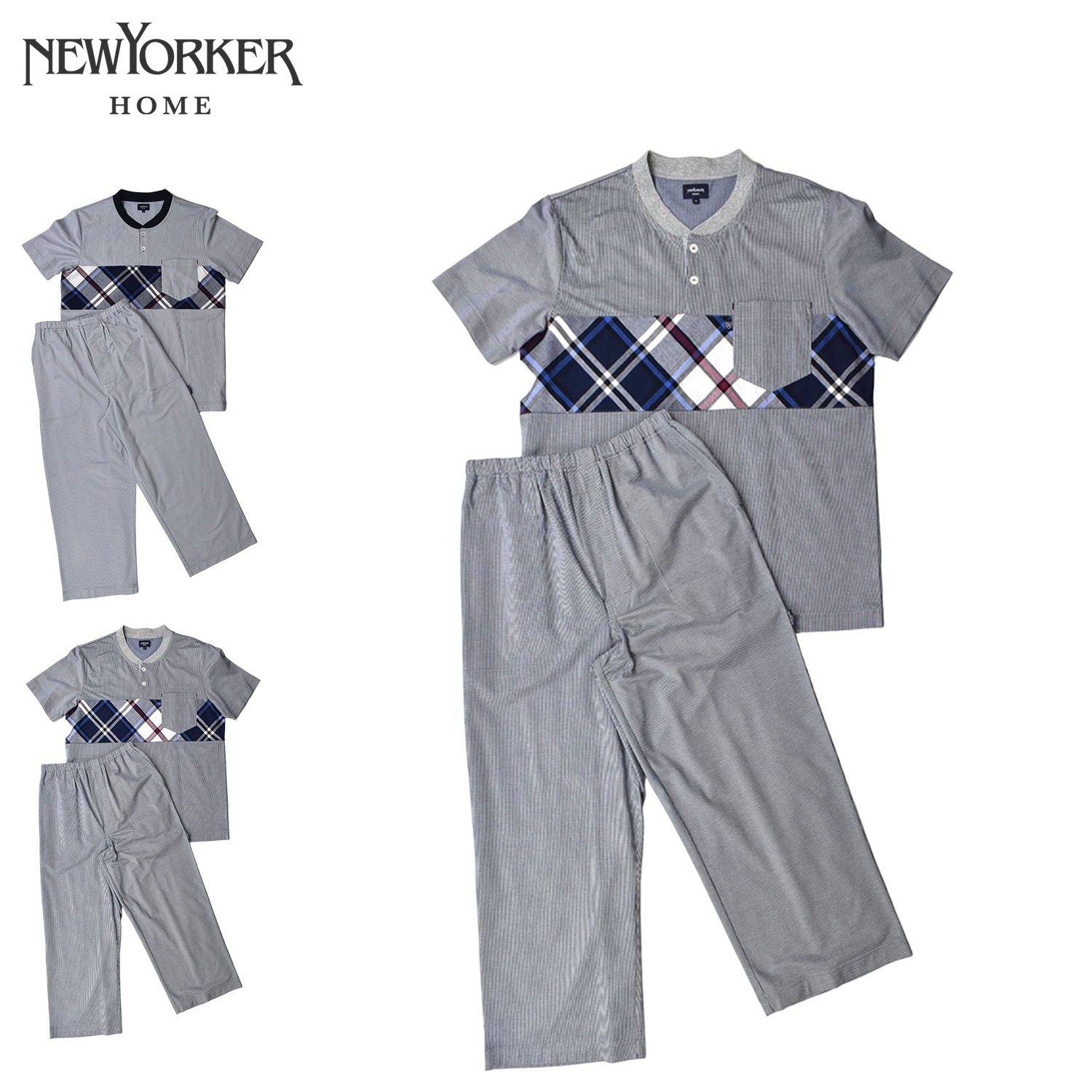 ルームウェア 部屋着 セットアップ ナイトウェア メンズ 半袖ヘンリーネックパジャマ ニューヨーカーホーム 0684-97