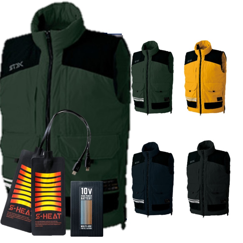 シンメン S-HEAT STX コーデュラヒートベスト バッテリー付き フード付き 03131 シンメン 男女兼用 メンズ レディース 春秋冬用 ポリステル100％ 耐久性 軽量マルチ