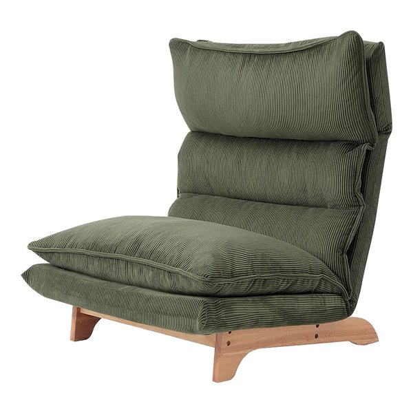 脚付きリクライニングローソファ 1人掛け コーデュロイグリーン