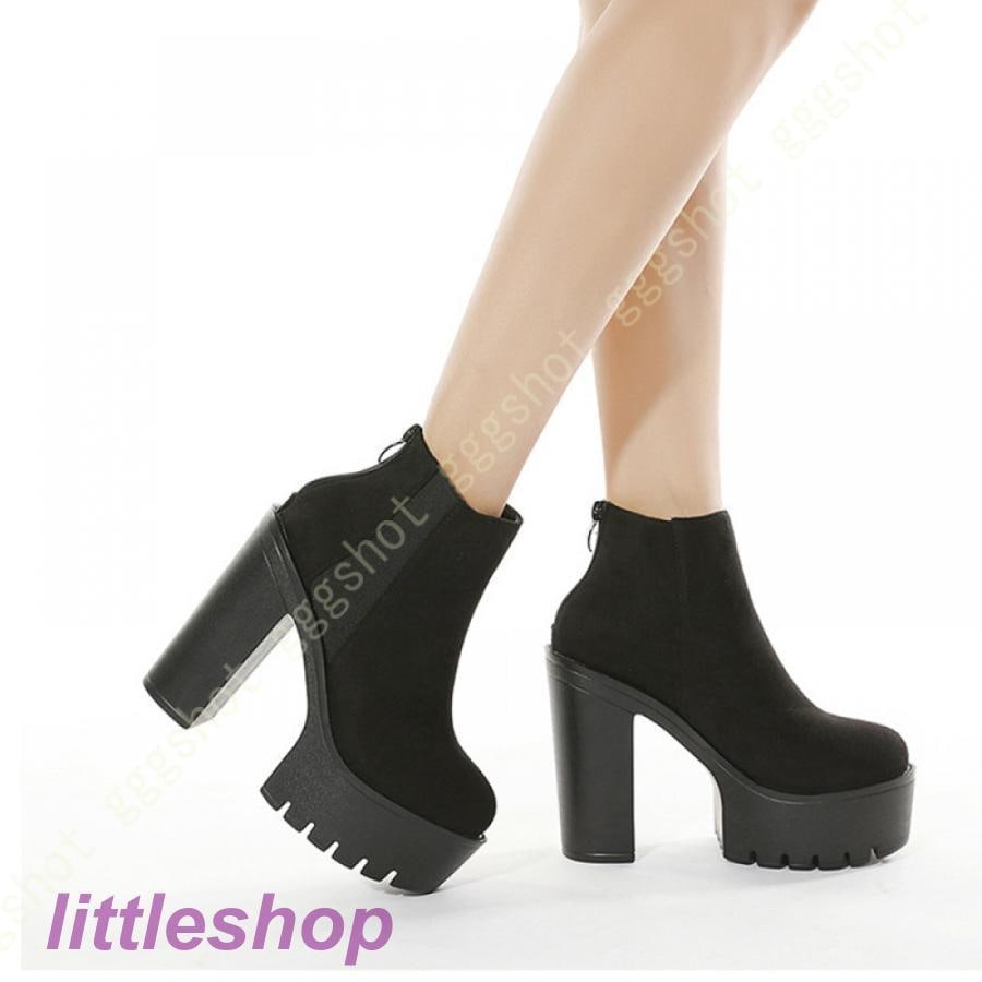 【目玉商品～超人気】ショートブーツ 厚底 太ヒール 高ヒール レディース 靴 厚底 防水 防滑 かかとが厚い 秋冬 シューズ おしゃれ ショートブーツ 日常着 通勤 ブーティ 美脚 4,785円