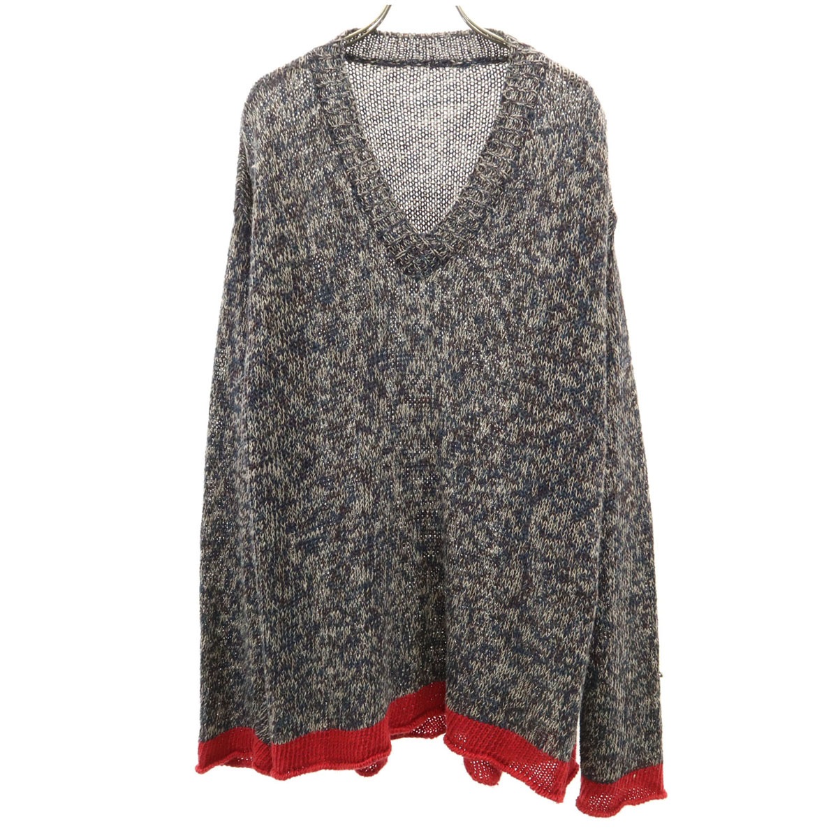 HaaT ハート 日本製 長袖 Vネック セーター 2 ネイビー系 イッセイミヤケ ニット メンズ 古着