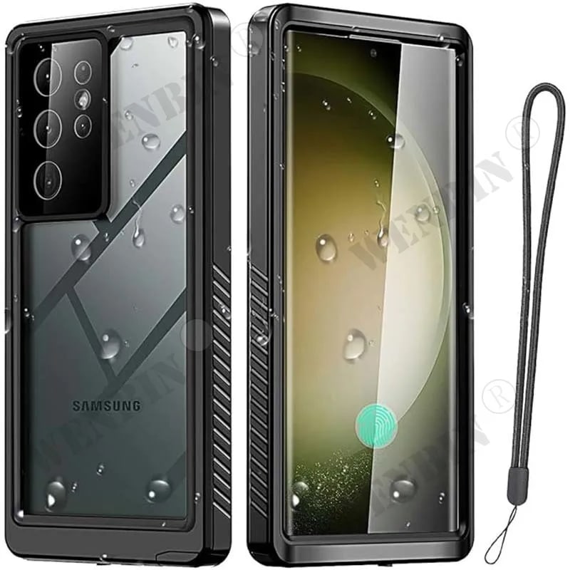 Samsung S24 Ultra plus,s21,s23,e,a54,a34,a24,a14用の完全な透明な防水ケース