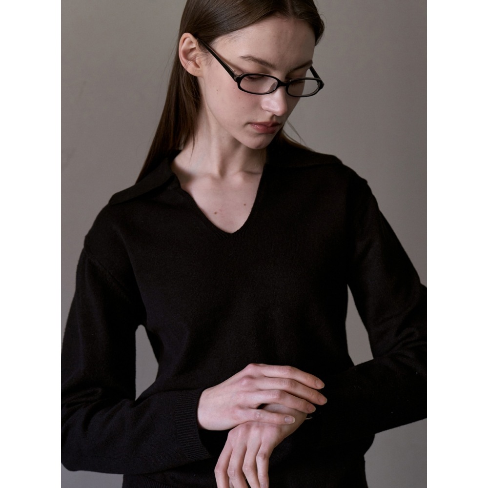 アムールモイエールフラットカラーニットブラック amr1769