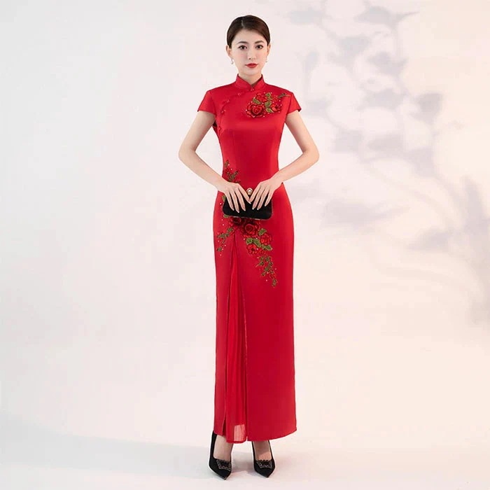 チャイナドレス チーパオ ロング丈 中華ドレス 舞台衣装 フォマール ワンピース ドレス チャイナワンピース 刺繍 花柄 ワンピース ドレス 中華風 ダンスウェア 華流コスプレ マキシー丈 上質 セク
