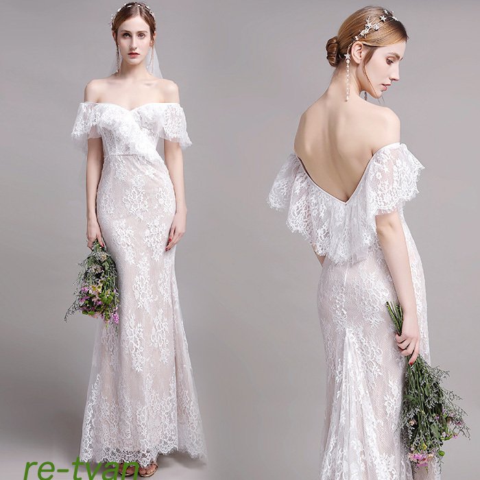 前撮りドレス ワンピース ウェディングドレス スレンダー結婚式 二次会 披露宴 後撮り ビーチフォト