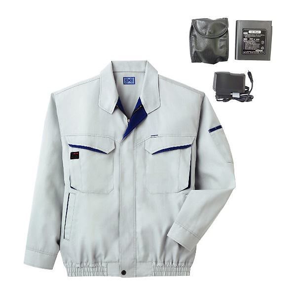 空調服 綿ポリ混紡長袖作業着 K-500N カラー：シルバー サイズ L リチウムバッテリーセット