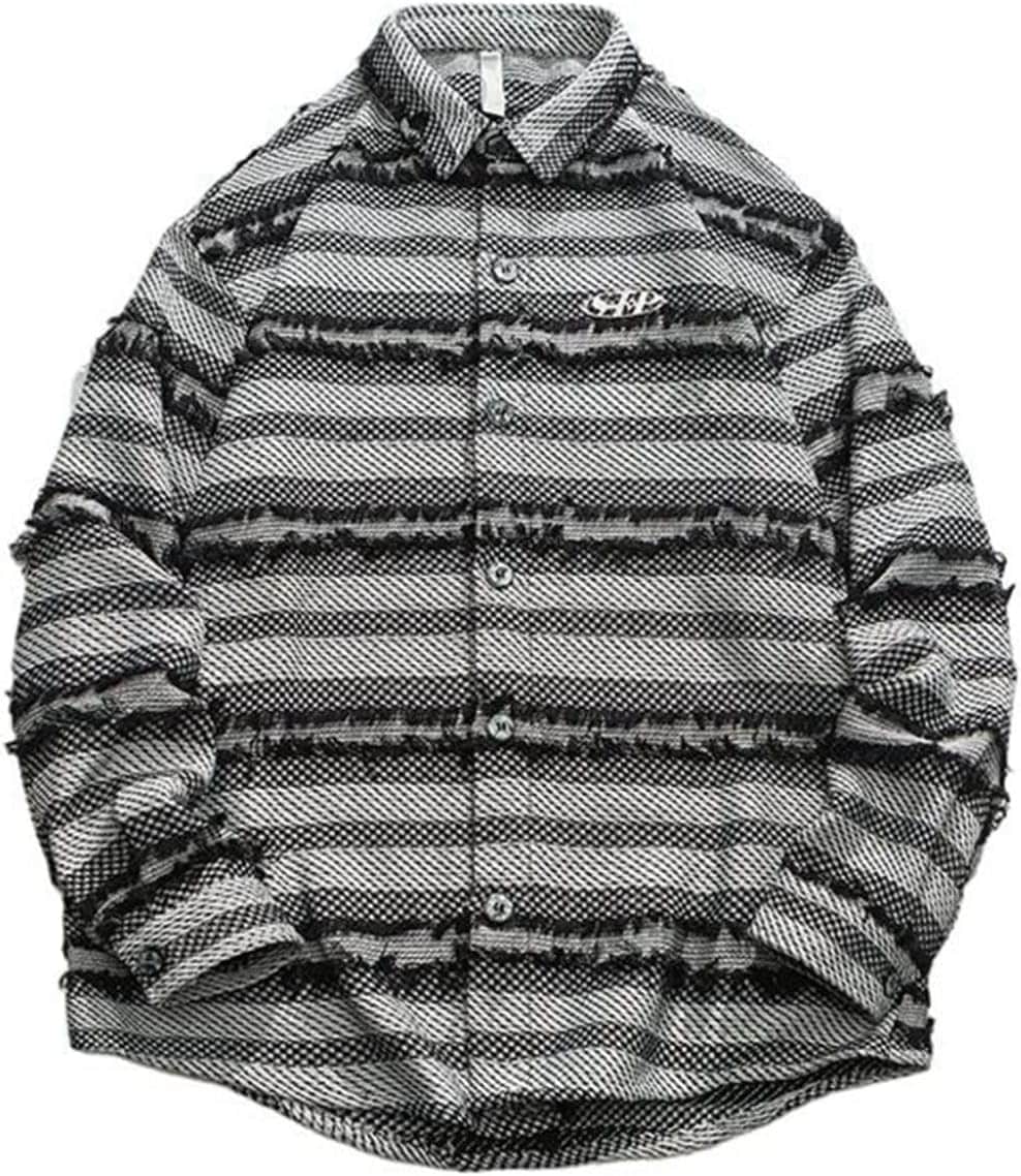 ファッションシャツ ジャケット メンズ ボーダー ダメージ加工 ビンテージ ショートジャケット シャツジャケット 長袖 折り襟 春夏秋冬 アウター ボタン 男性 軽量 柔軟 ギフト 男女兼用